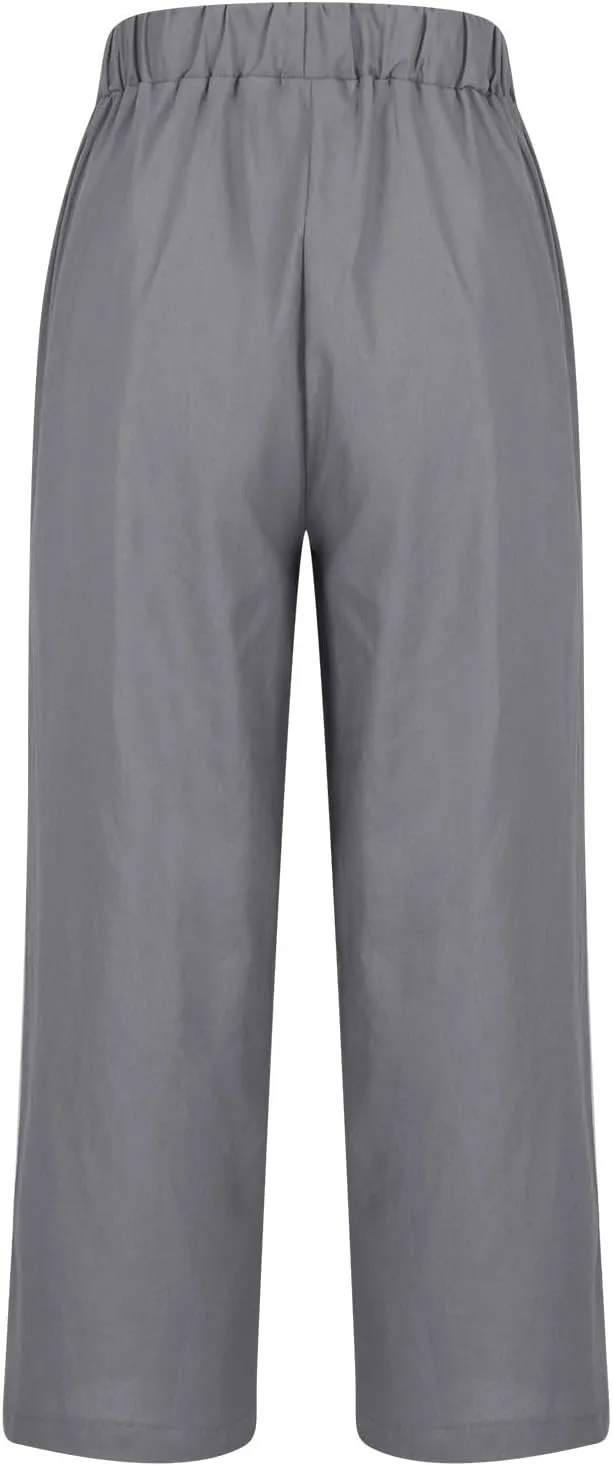 Cotton Linen Pants for Women Straight Leg Elastic Waist Pants Loose Fit Casual Trousers Plus Size Slack 2024 Fashion