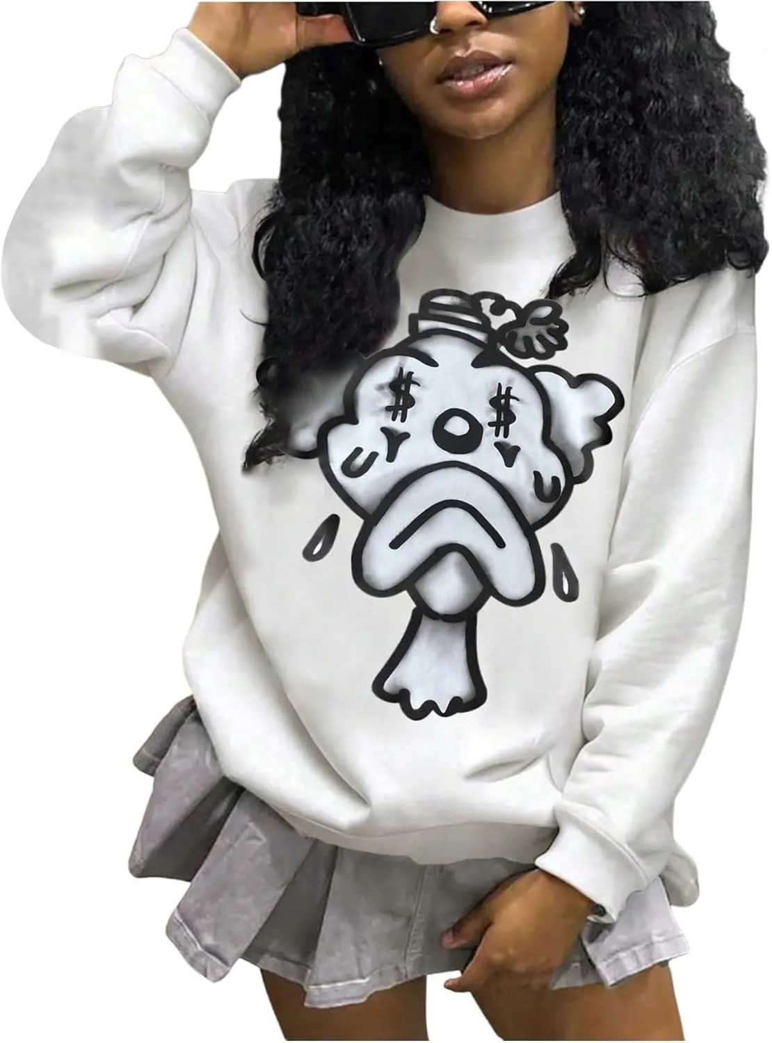 COZYEASE Women's Graphic Print Drop Shoulder Sweatshirt Crew Neck Long Sleeve Pullover Tops