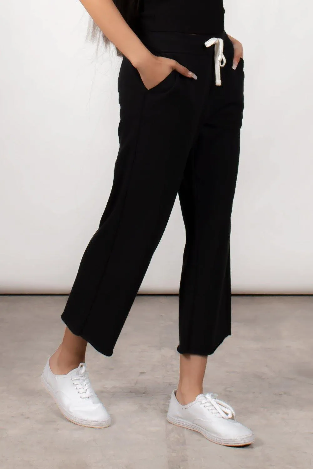 FRENCH TERRY CROP JOGGER - BLACK