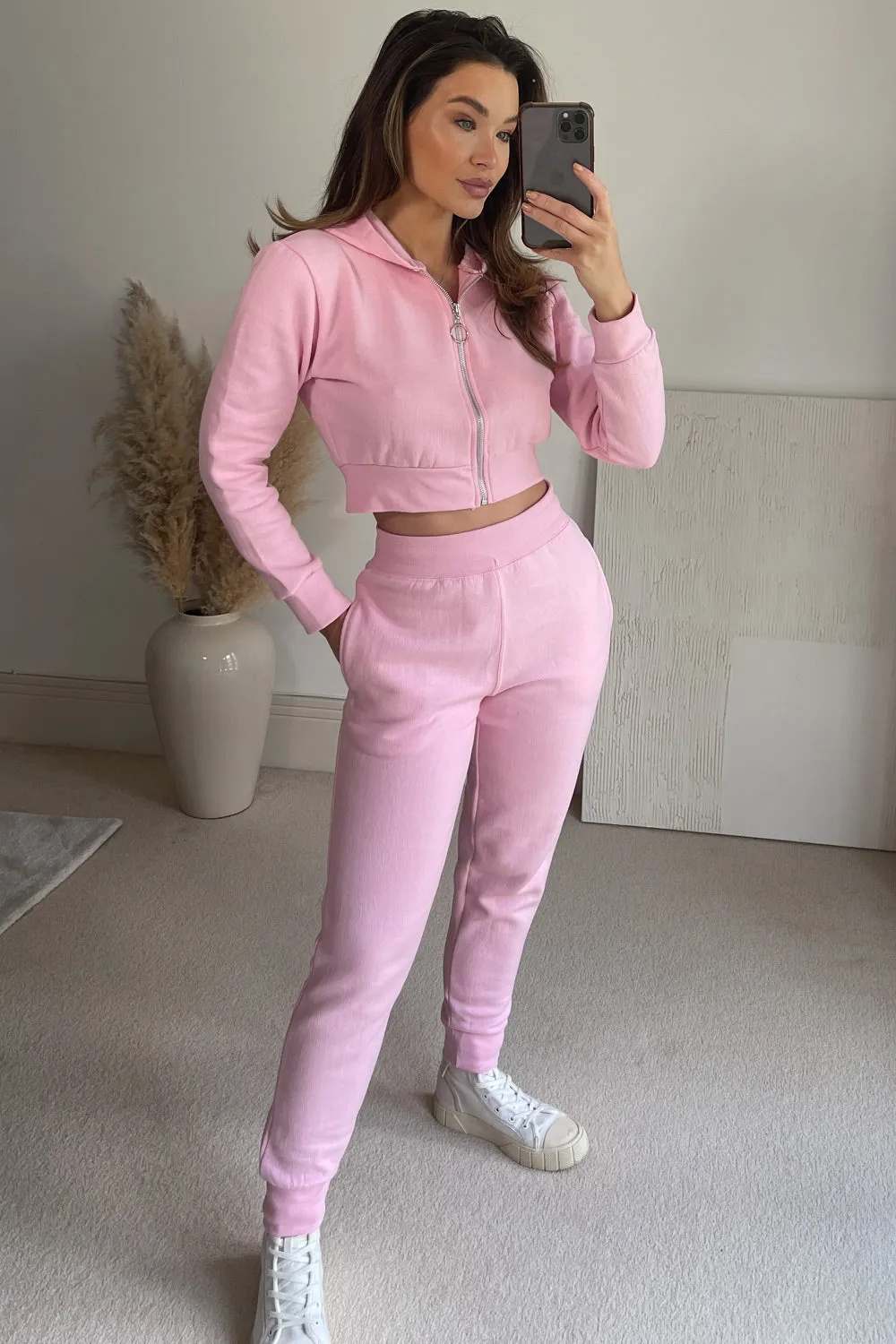 Kayti Pink Zip Hoodie and Joggers Loungewear Set