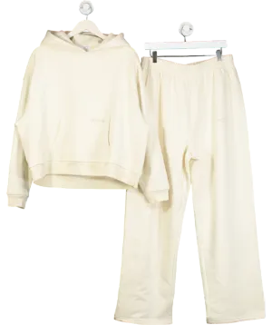 Lounge Underwear Cream Text Print Kangaroo-pocket Cotton-blend Hoody And Straight Leg Joggers UK XXL