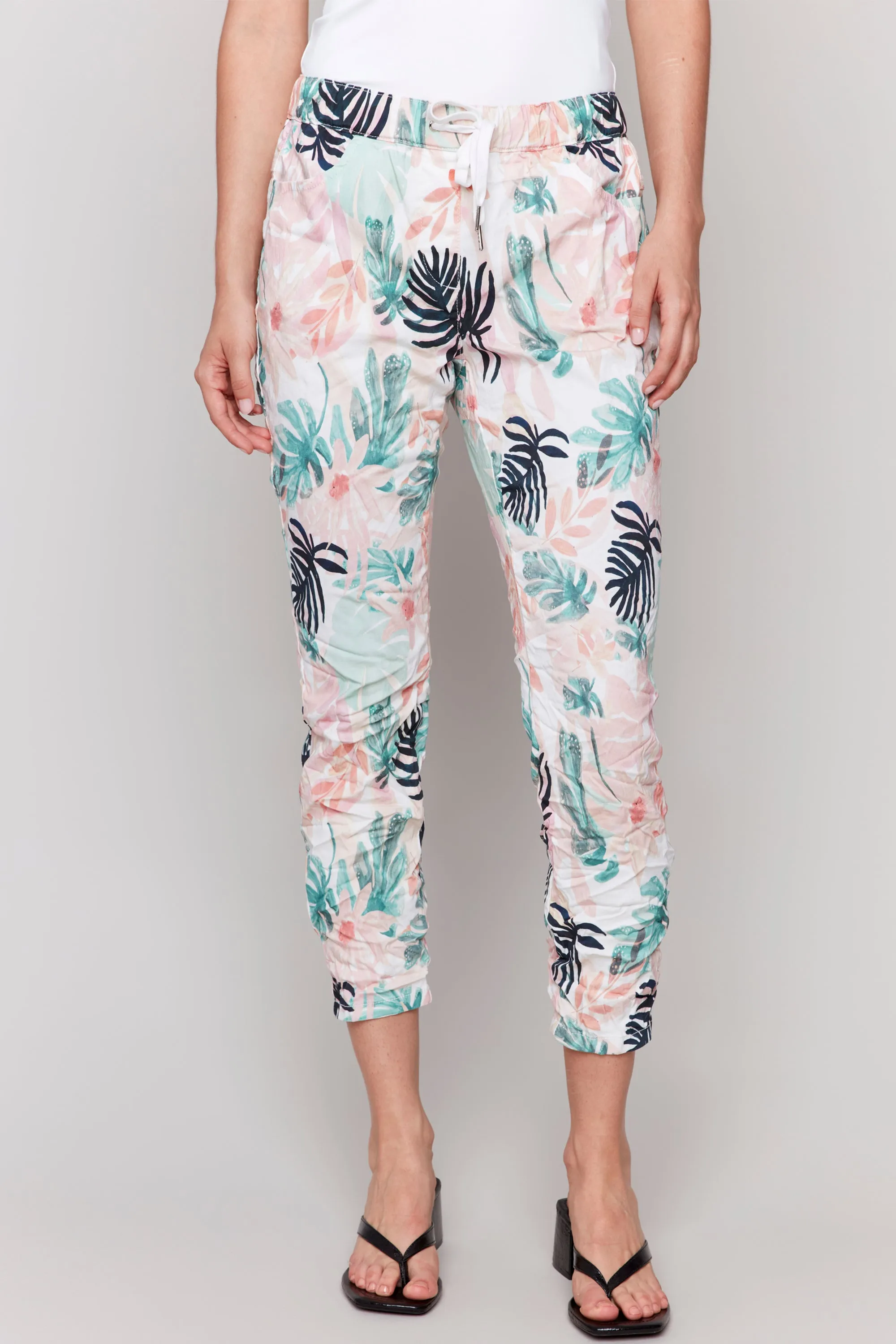 LUSH TROPICAL PRINT CRINKLE JOGGER