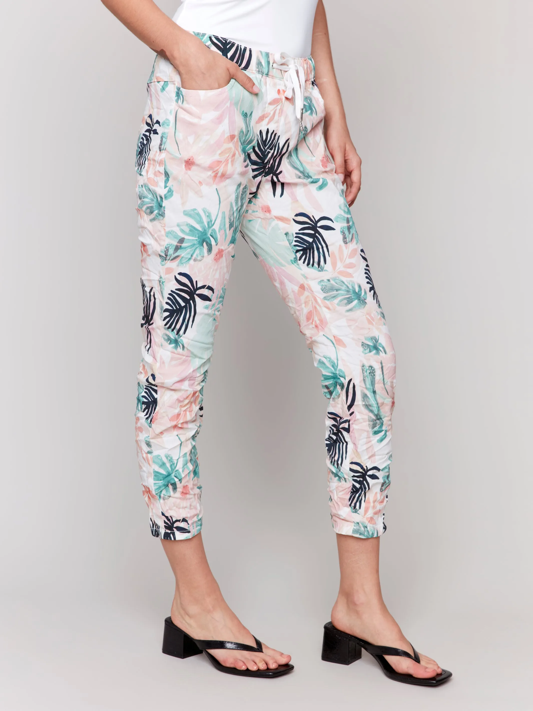LUSH TROPICAL PRINT CRINKLE JOGGER