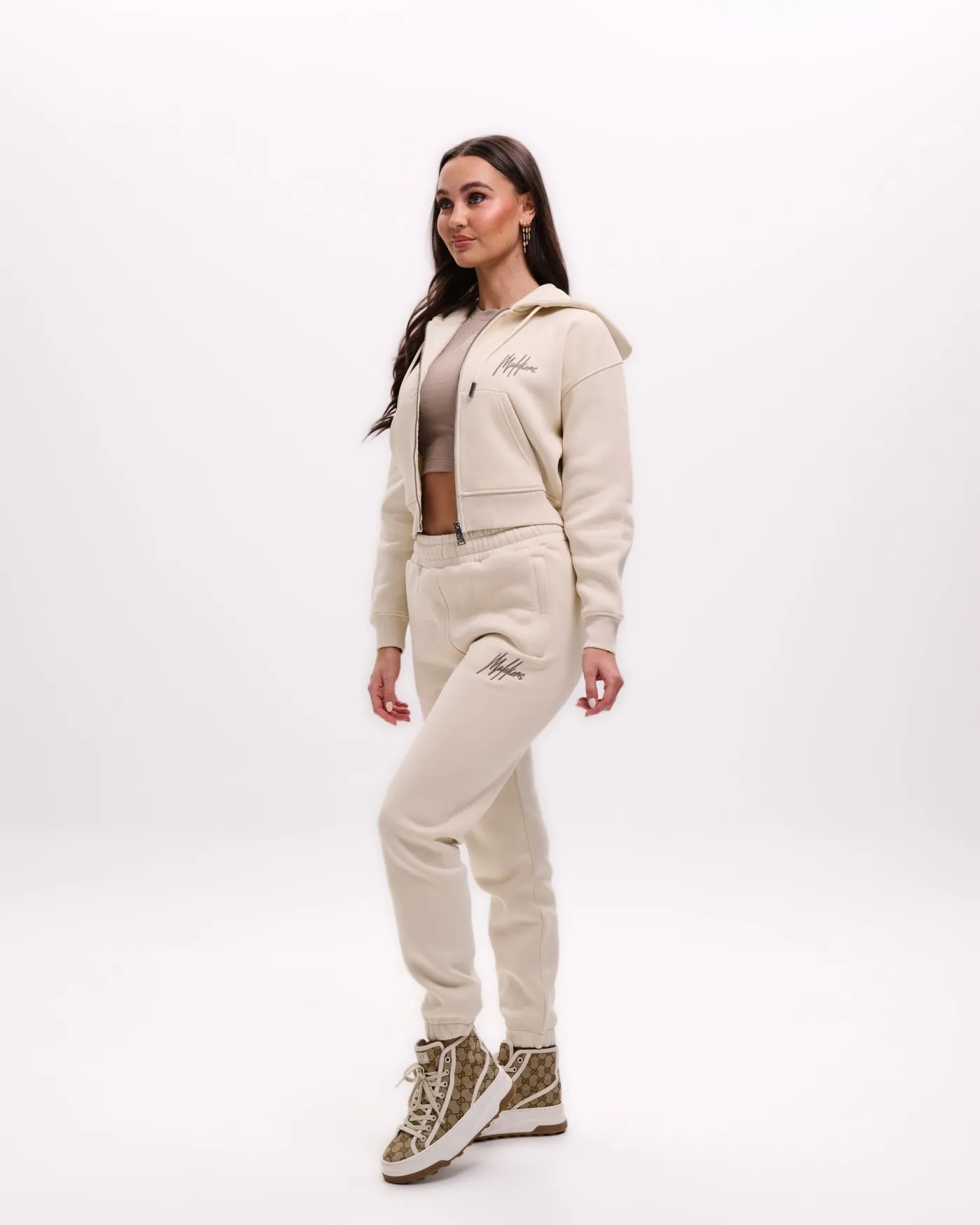 Malelions Women Cropped Zip Hoodie | Humus