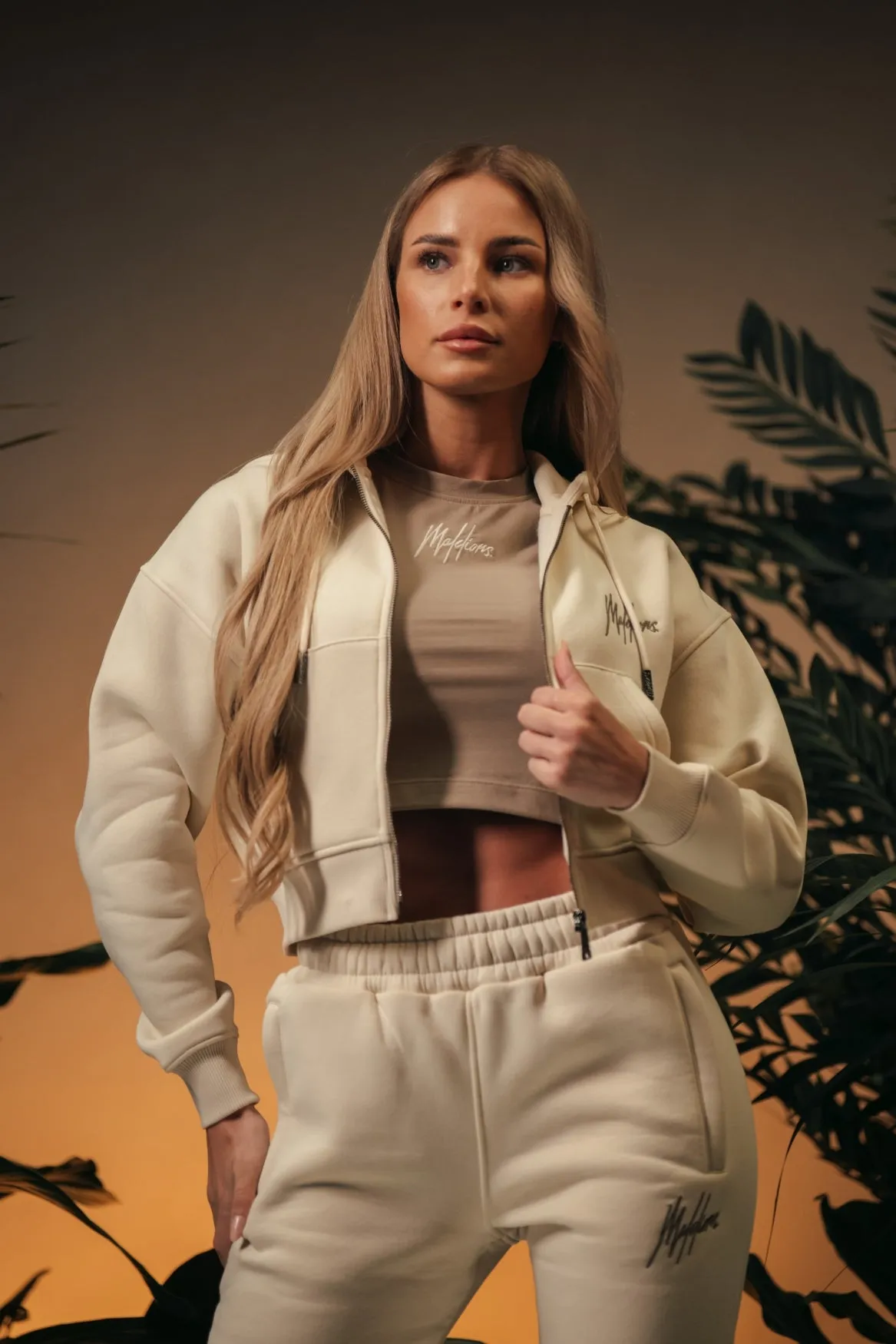 Malelions Women Cropped Zip Hoodie | Humus