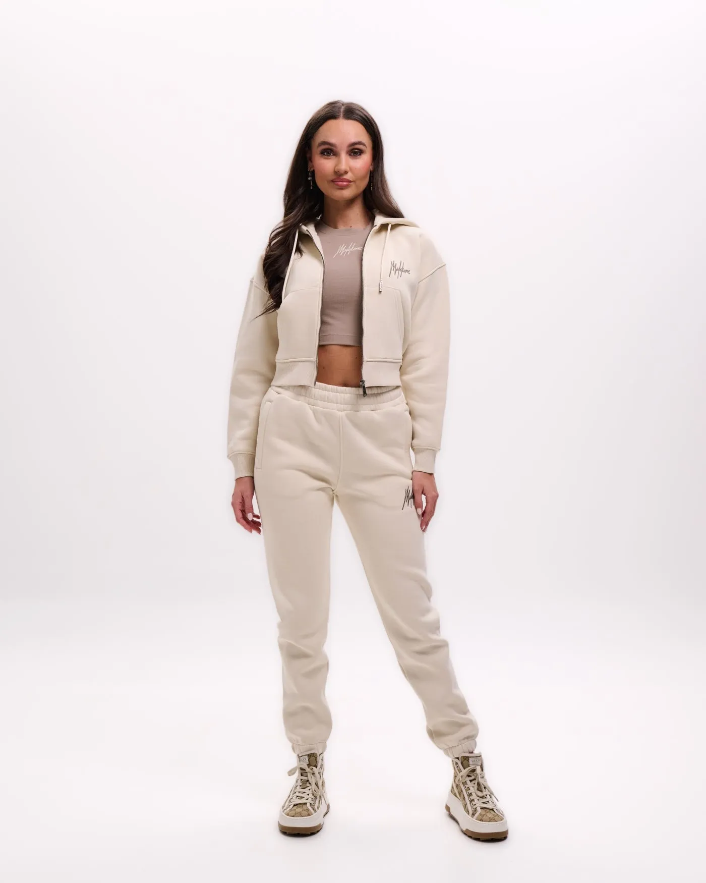 Malelions Women Cropped Zip Hoodie | Humus