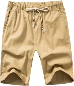 Men's Linen Casual Pants Classic Fit Short Drawstring Loose Yoga Summer Beach Trousers with Pockets
