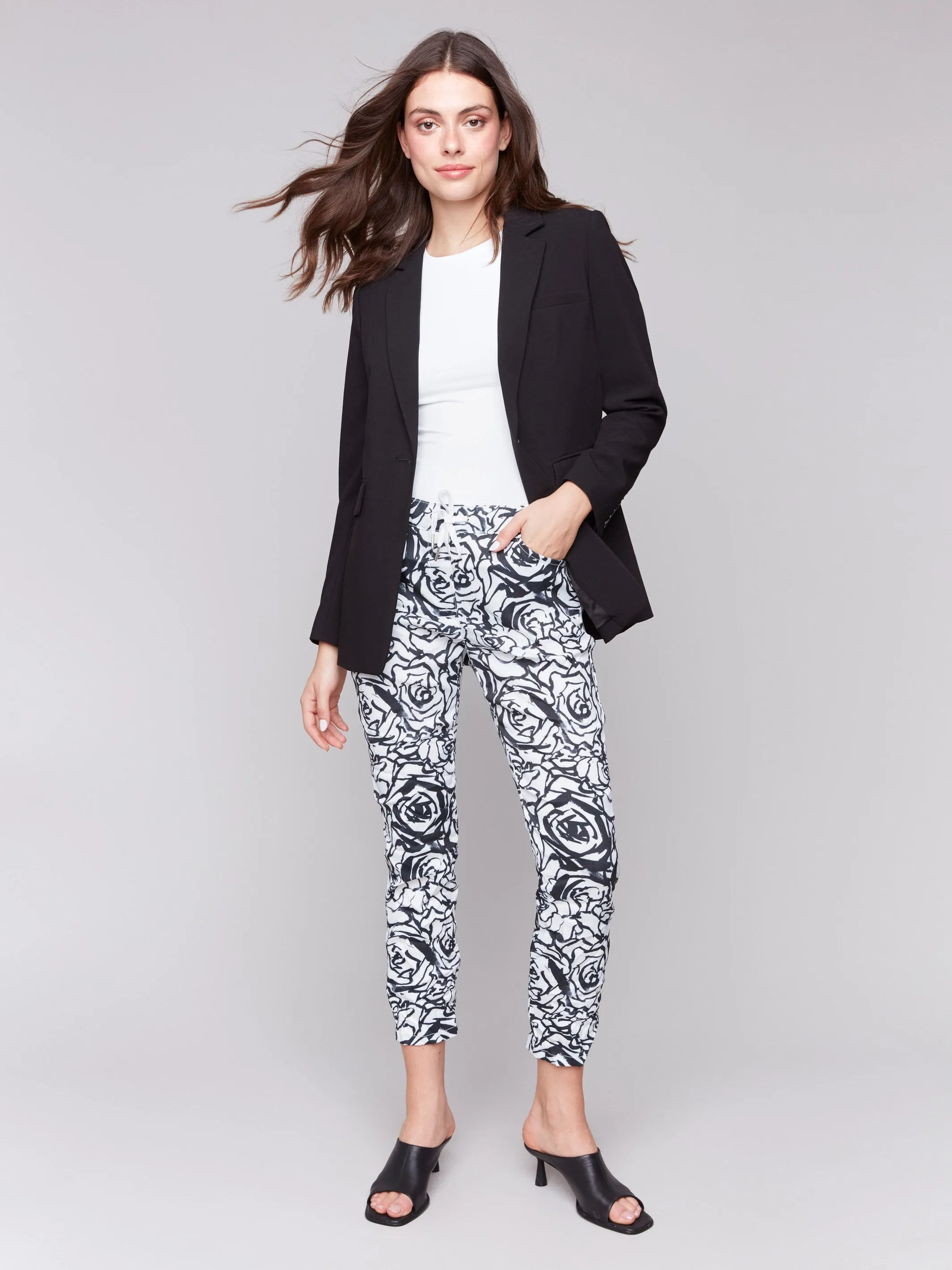 Printed Crinkle Jogger Pants - Black & Cream