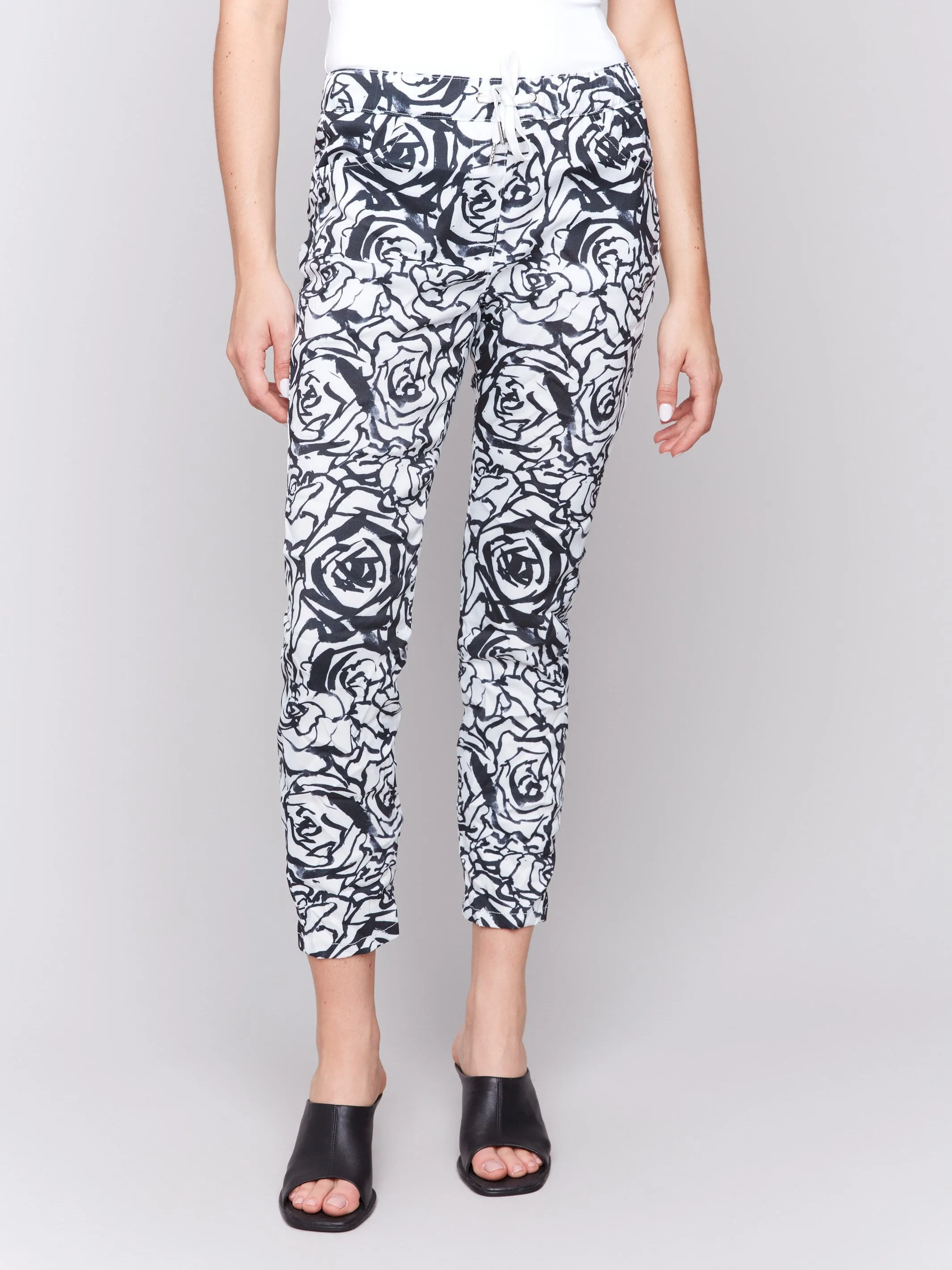 Printed Crinkle Jogger Pants - Black & Cream