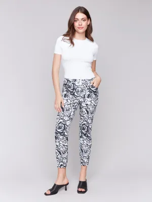 Printed Crinkle Jogger Pants - Black & Cream