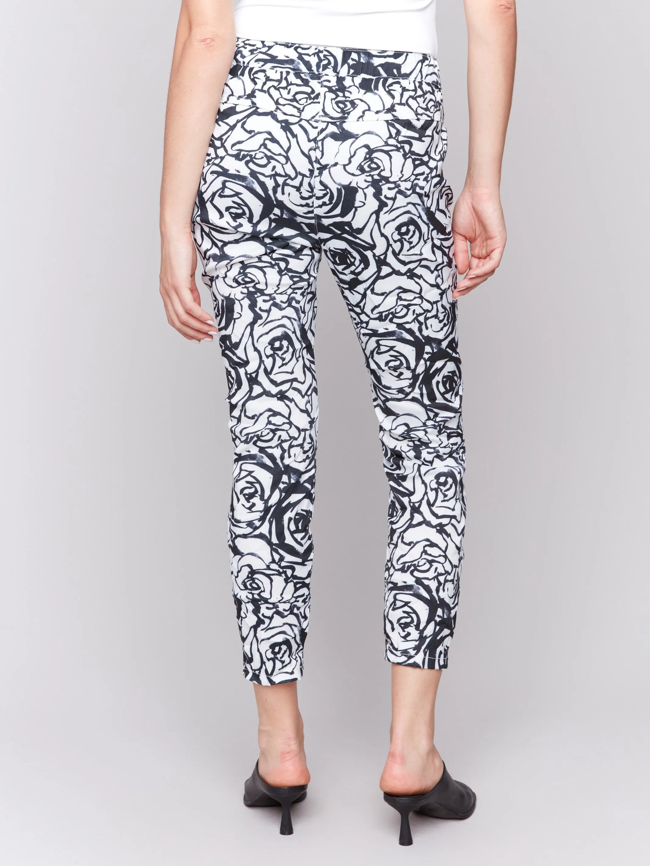 Printed Crinkle Jogger Pants - Black & Cream