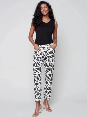 Printed Pull On Crinkle Jogger [Black/Cream-C5219Y]