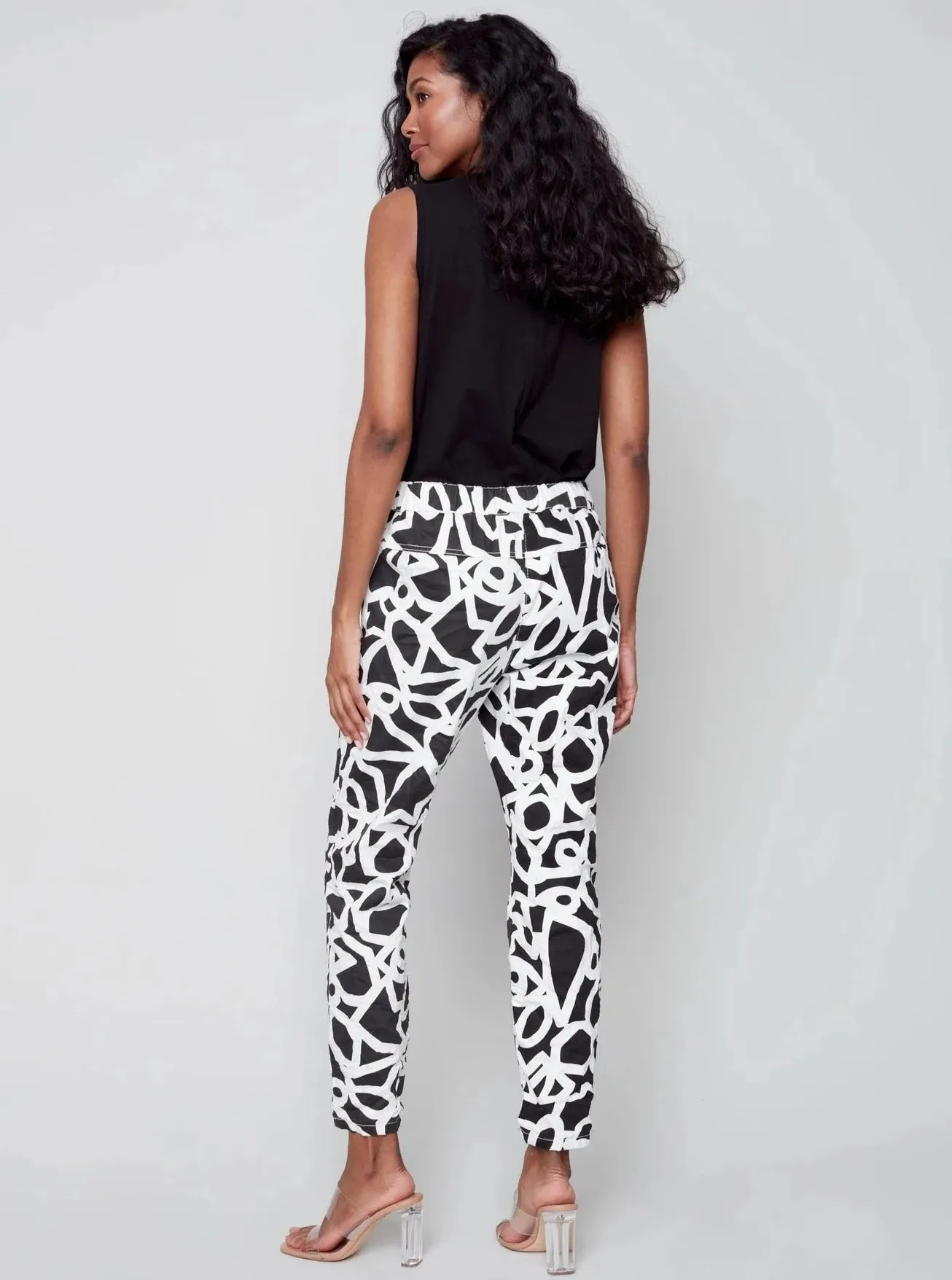 Printed Pull On Crinkle Jogger [Black/Cream-C5219Y]