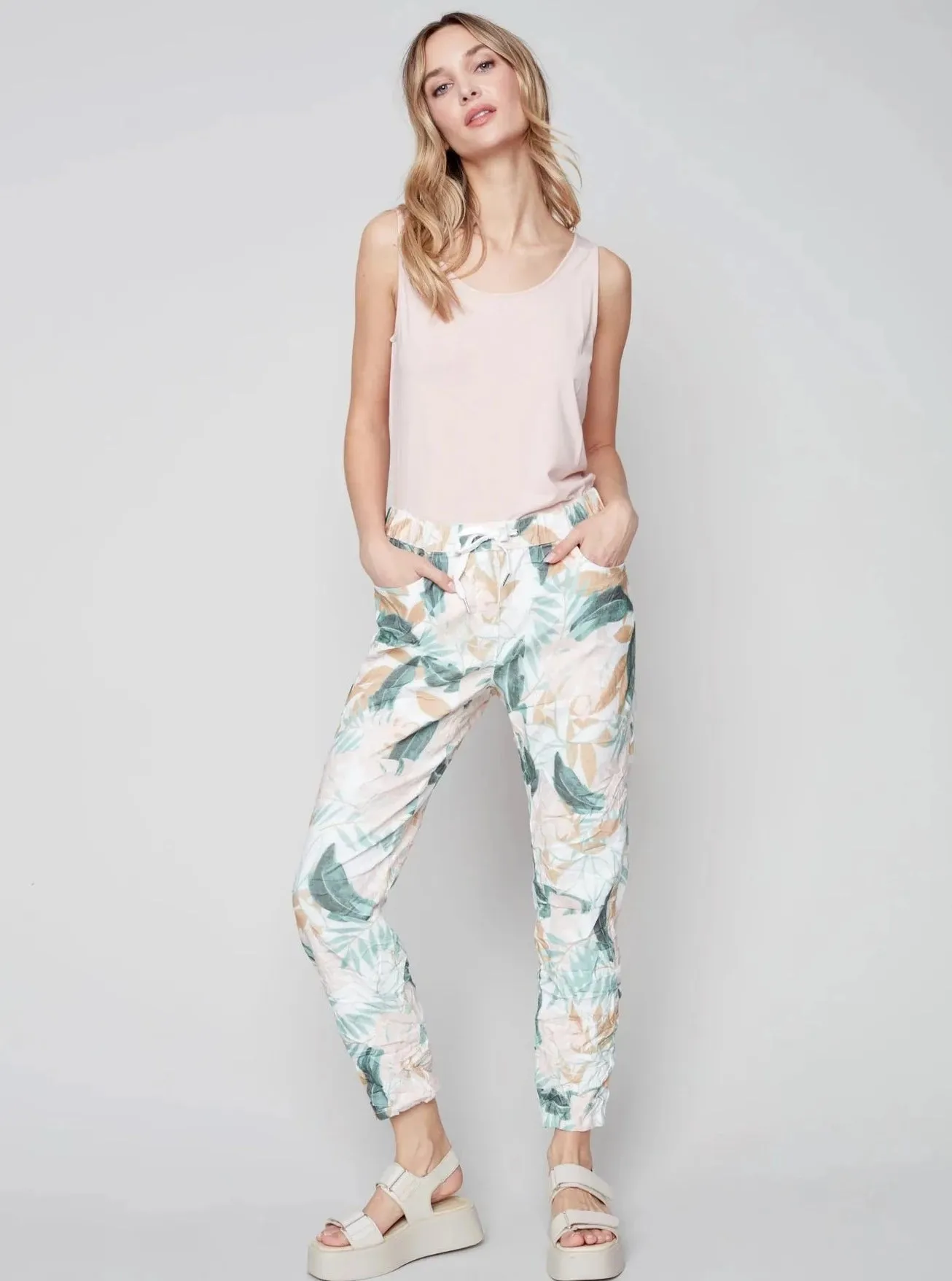 Printed Pull On Crinkle Jogger [Celadon-C5219Y]