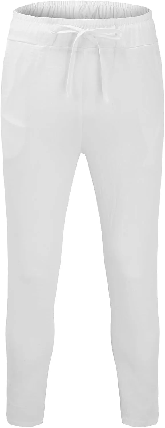 QWENTMTNTY Men's Elastic Waist Linen Pants Casual Relaxed Fit Loose Lightweight Pants Comfort Yoga Beach Drawstring Trousers
