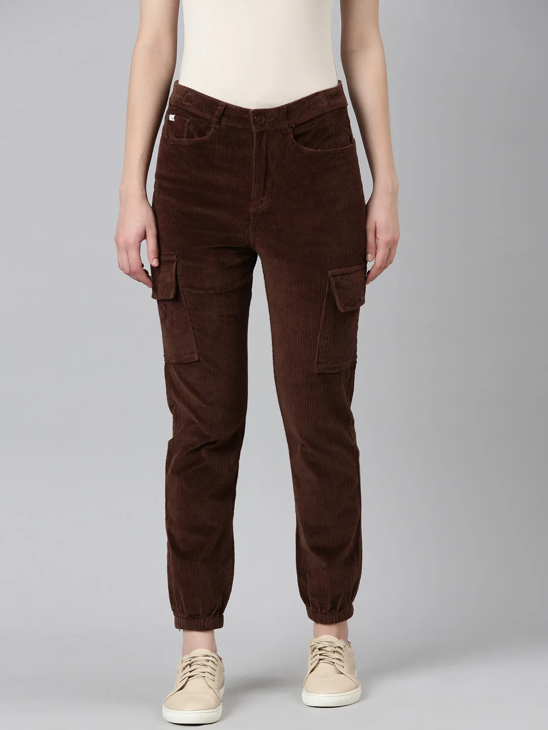 Women Brown Slim Fit High-Rise Joggers