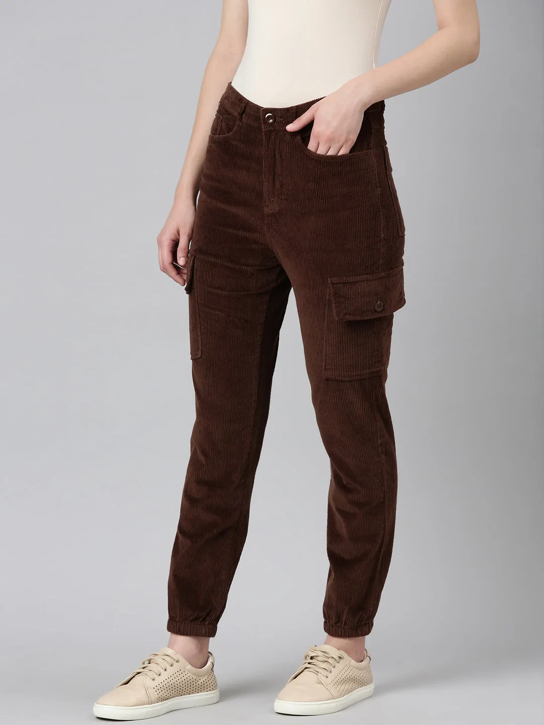 Women Brown Slim Fit High-Rise Joggers
