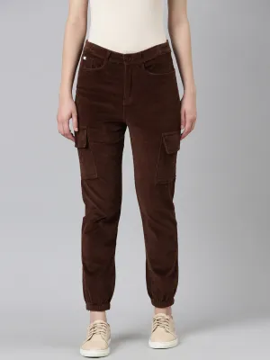Women Brown Slim Fit High-Rise Joggers