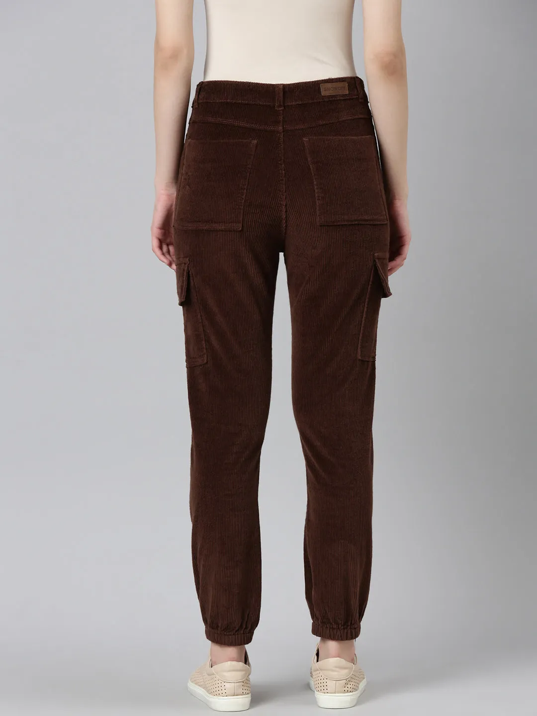 Women Brown Slim Fit High-Rise Joggers
