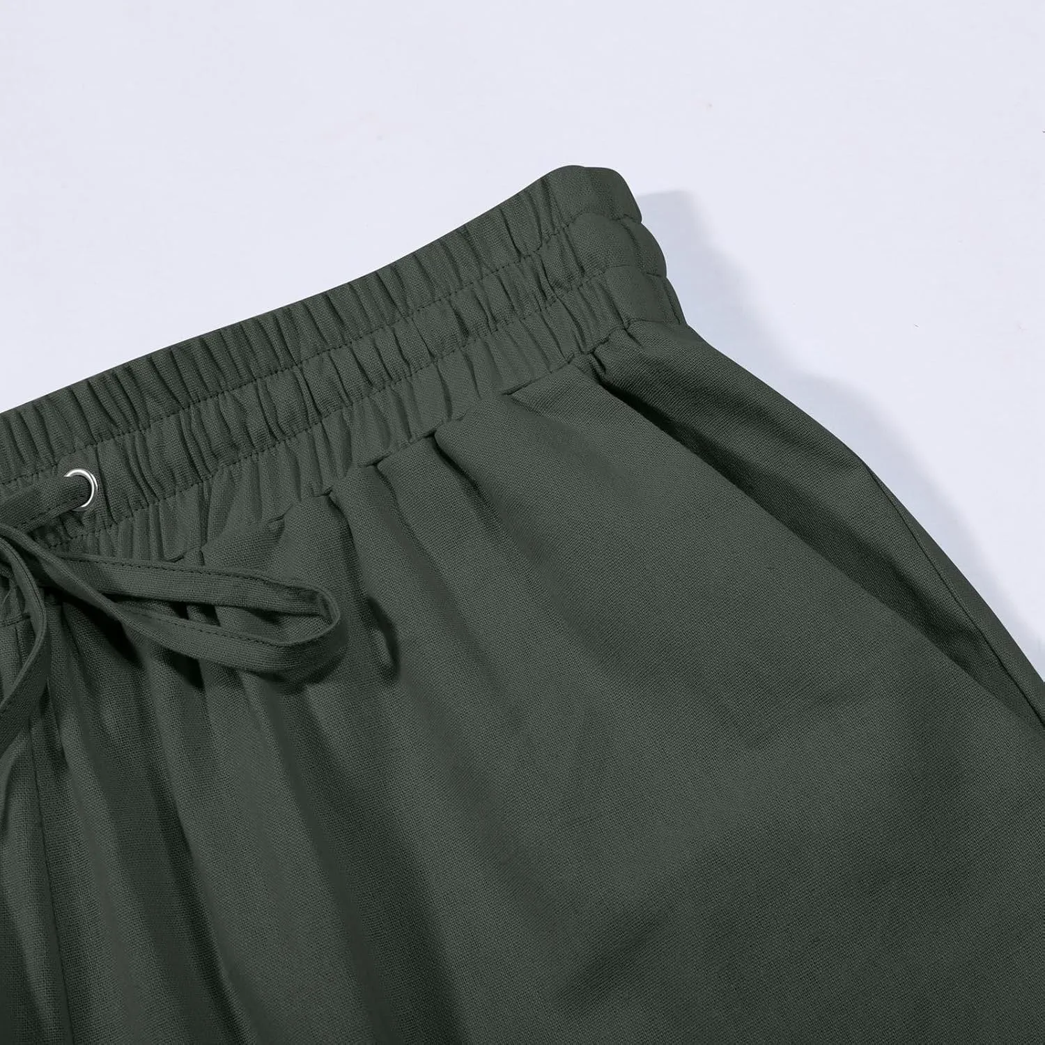Women's Casual Pants,Plus Size Women's Elastic Cuff Capris Cotton Linen Blend Relaxed Fit Cropped Pants
