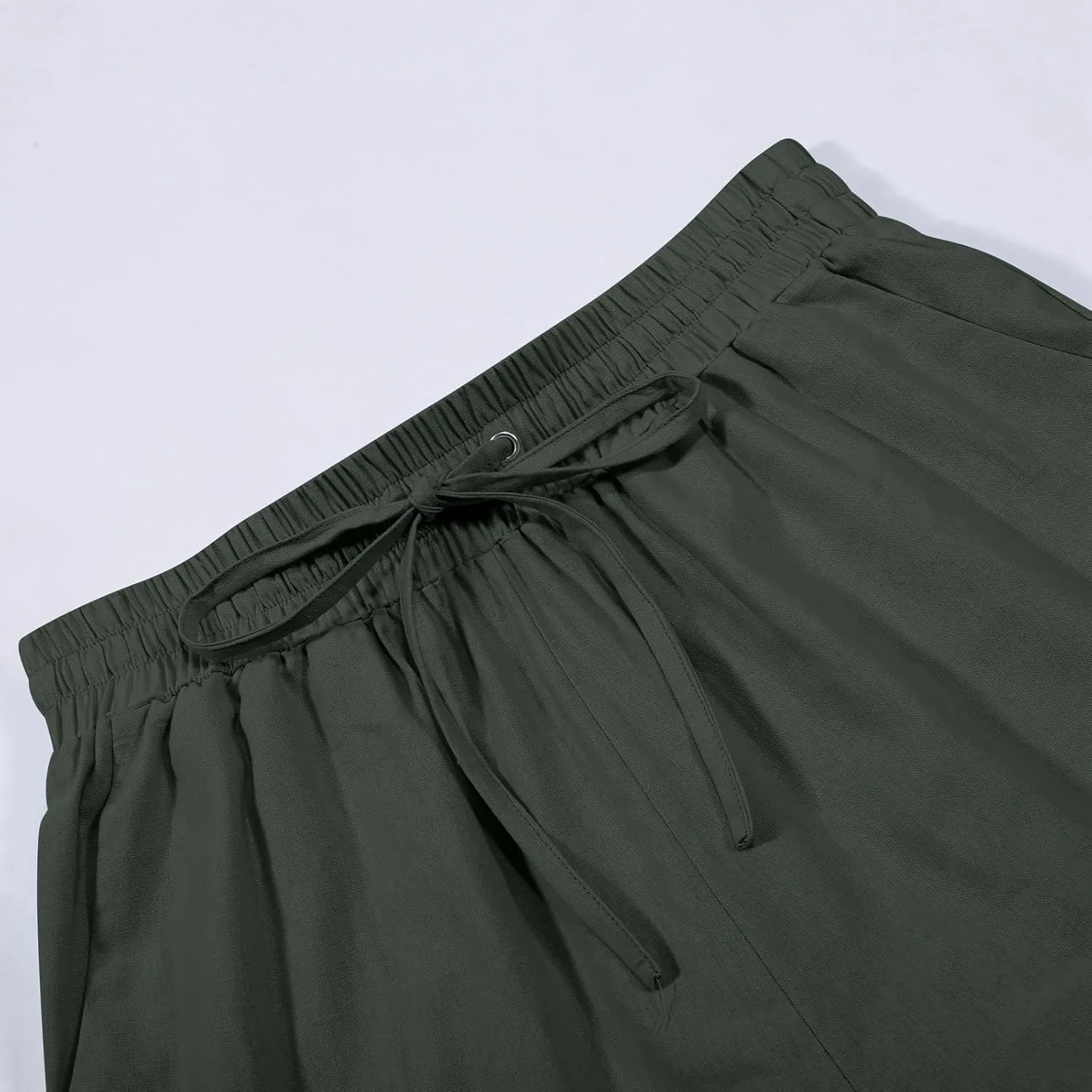 Women's Casual Pants,Plus Size Women's Elastic Cuff Capris Cotton Linen Blend Relaxed Fit Cropped Pants