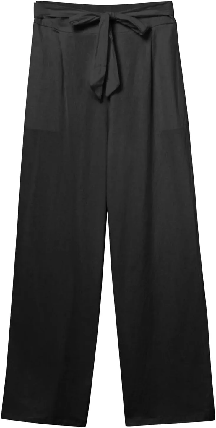 Womens Linen Blend Summer Y2K Streetwear Palazzo Pants Elastic Waist Bootcut Slim-Fit Trousers Beach