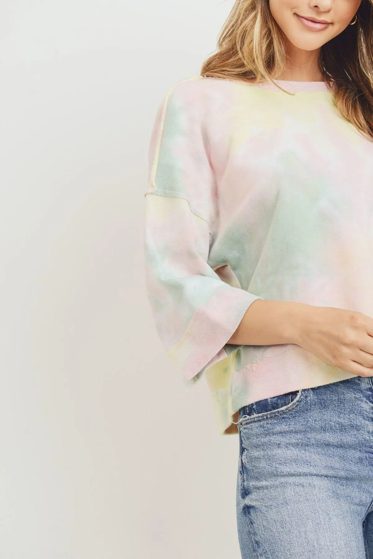 Women's Tie Dyed 3/4 Sleeve Round Neck Top